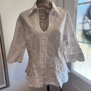 Elegant White Embroidered Women's Top,large